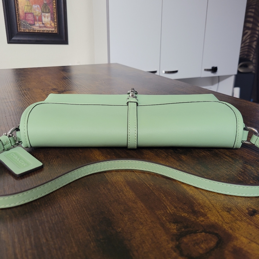 Coach Hamptons Small Leather Shoulder Bag.  Color: Pale Pistachio - Picture 7 of 16